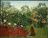 Tropical Canvas Paintings - Tropical Forest with Monkeys